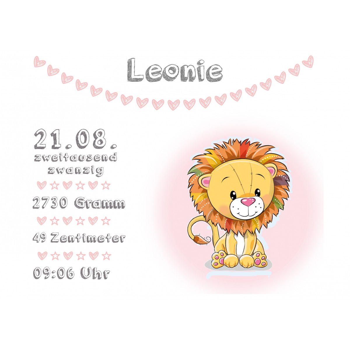 Erinnerungsbox Motiv Löwenbaby mit Geburtsdaten 2