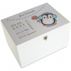 Erinnerungskiste Motiv Pinguin, Erinnerungsbox als Geschenk zur Geburt