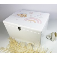 Memory box with motif Teddy bear and rainbow with dates of birth