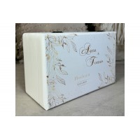 Hochzeitsbox mit goldenen Blättern und Schrift, Erinnerungskiste Hochzeit personalisiert