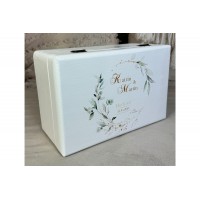 Hochzeitsbox Floral, Eukalyptus Kranz, Erinnerungskiste Hochzeit personalisiert