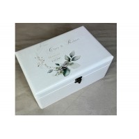Hochzeitsbox, Erinnerungskiste Floral mit Silberschrift zur Hochzeit personalisiert