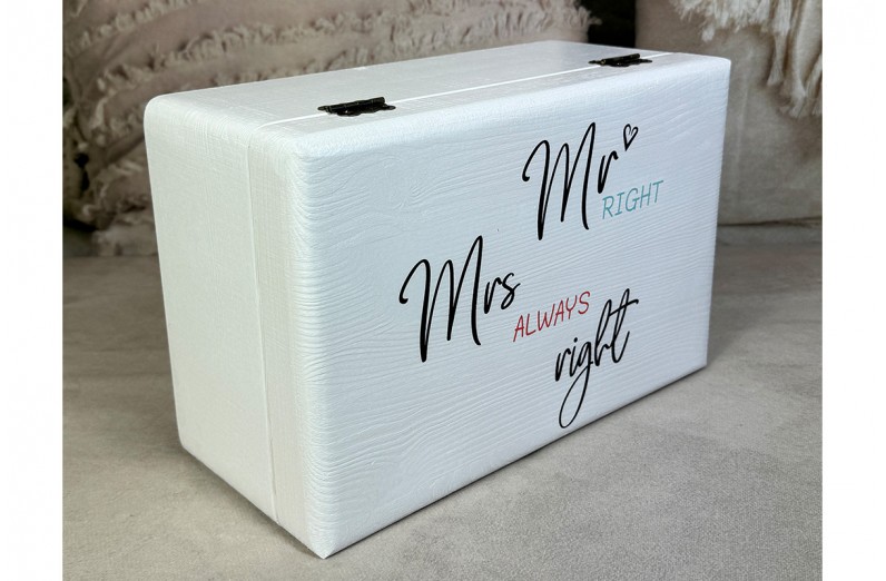 Hochzeitsbox Floral, mr right and mrs alway right, Erinnerungskiste Hochzeit personalisiert