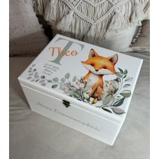 Erinnerungsbox mit süßem Fuchs, floral,  mit Geburtsdaten personalisiert