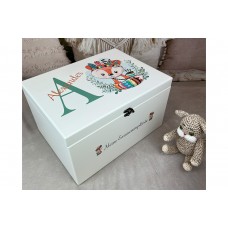 Memory box with indian fox motif and dates of birth