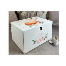 Memory box with fox and name and dates of birth