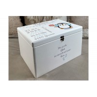 Memory box with penguin motif and dates of birth