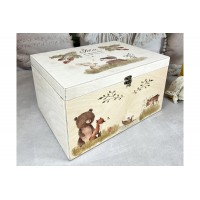 Keepsake box, Birch wood,  forest animals, personalized with names and dates of birth