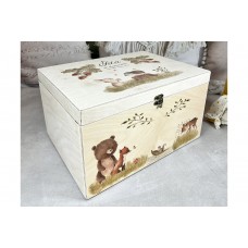 Keepsake box, Birch wood,  forest animals, personalized with names and dates of birth