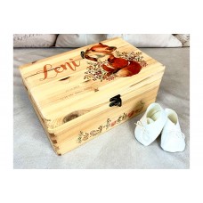 Memory box with fox motif and dates of birth, nature box