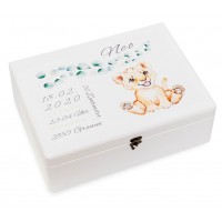 Memory box with baby lion motif and dates of birth 2